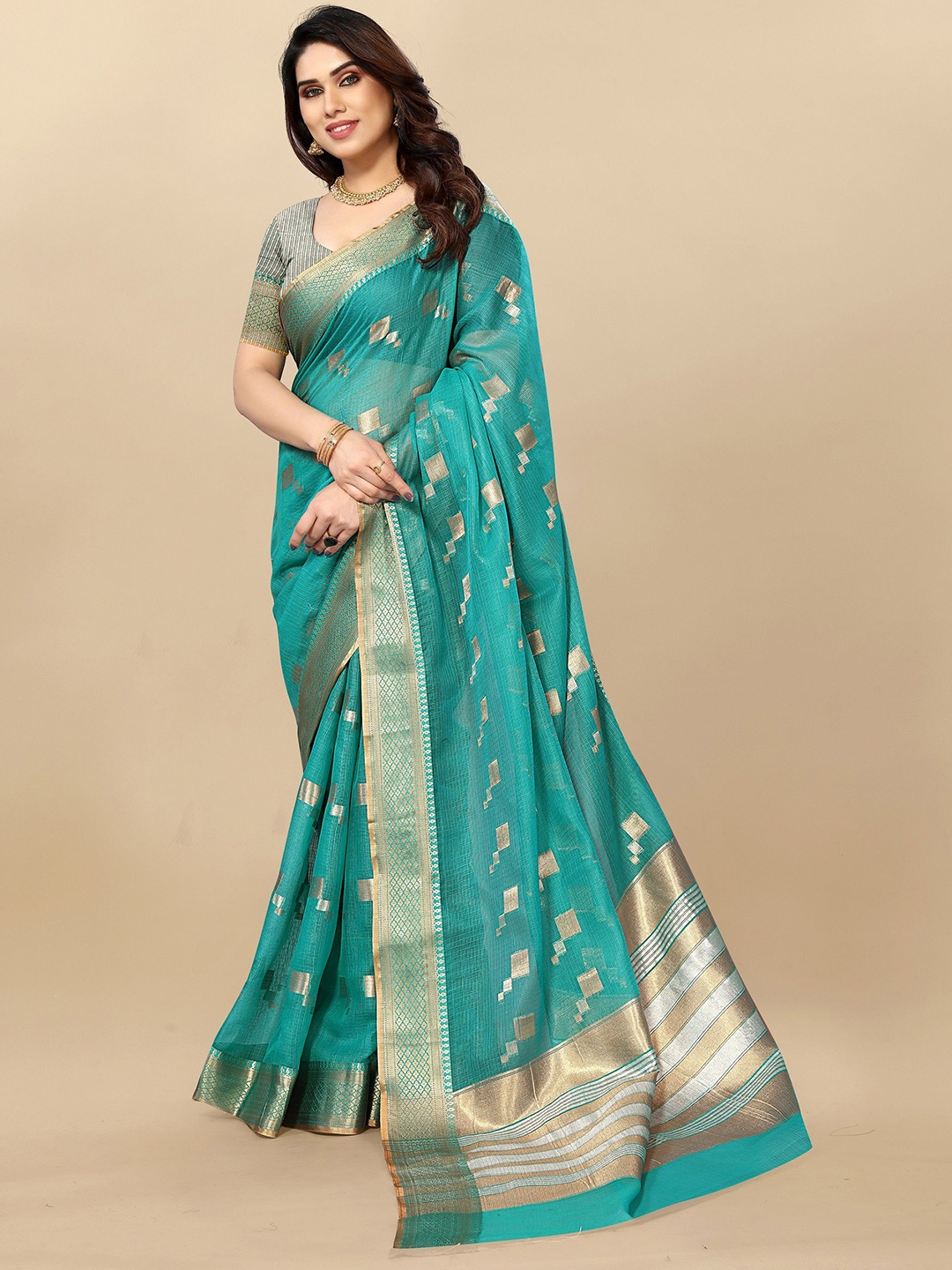 

Moda Rapido Woven Design Zari Kota Saree, Green