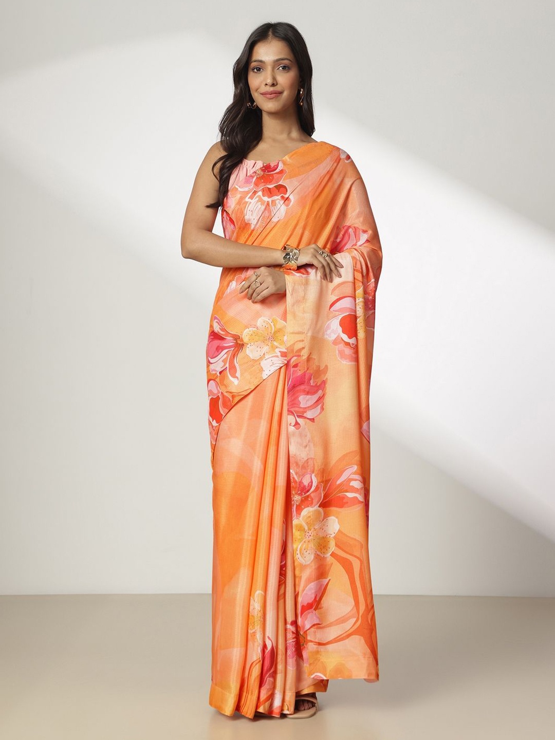 

navyasa by liva Floral Liva Saree, Orange