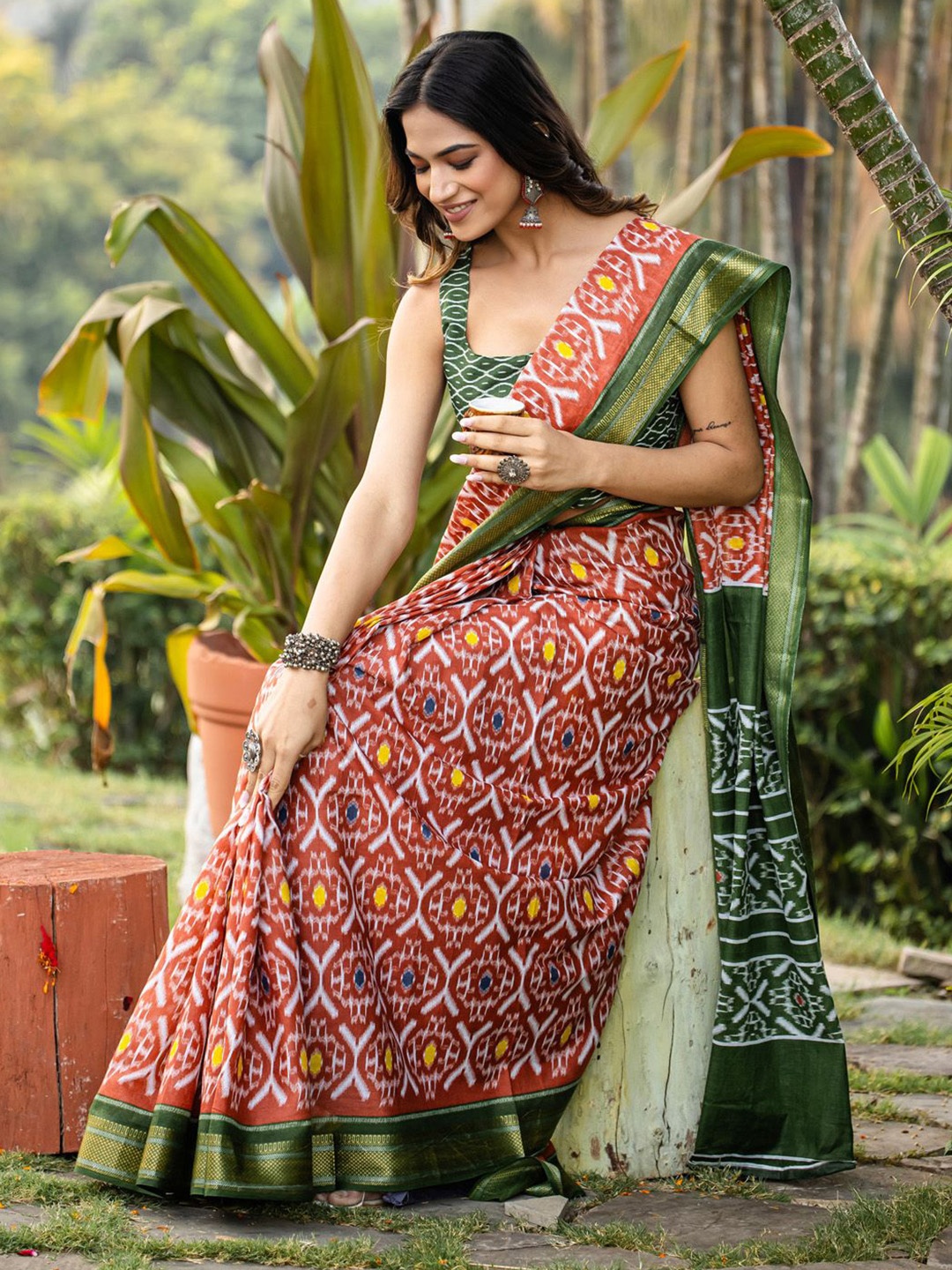 

KALINI Zari Ikat Saree, Rust