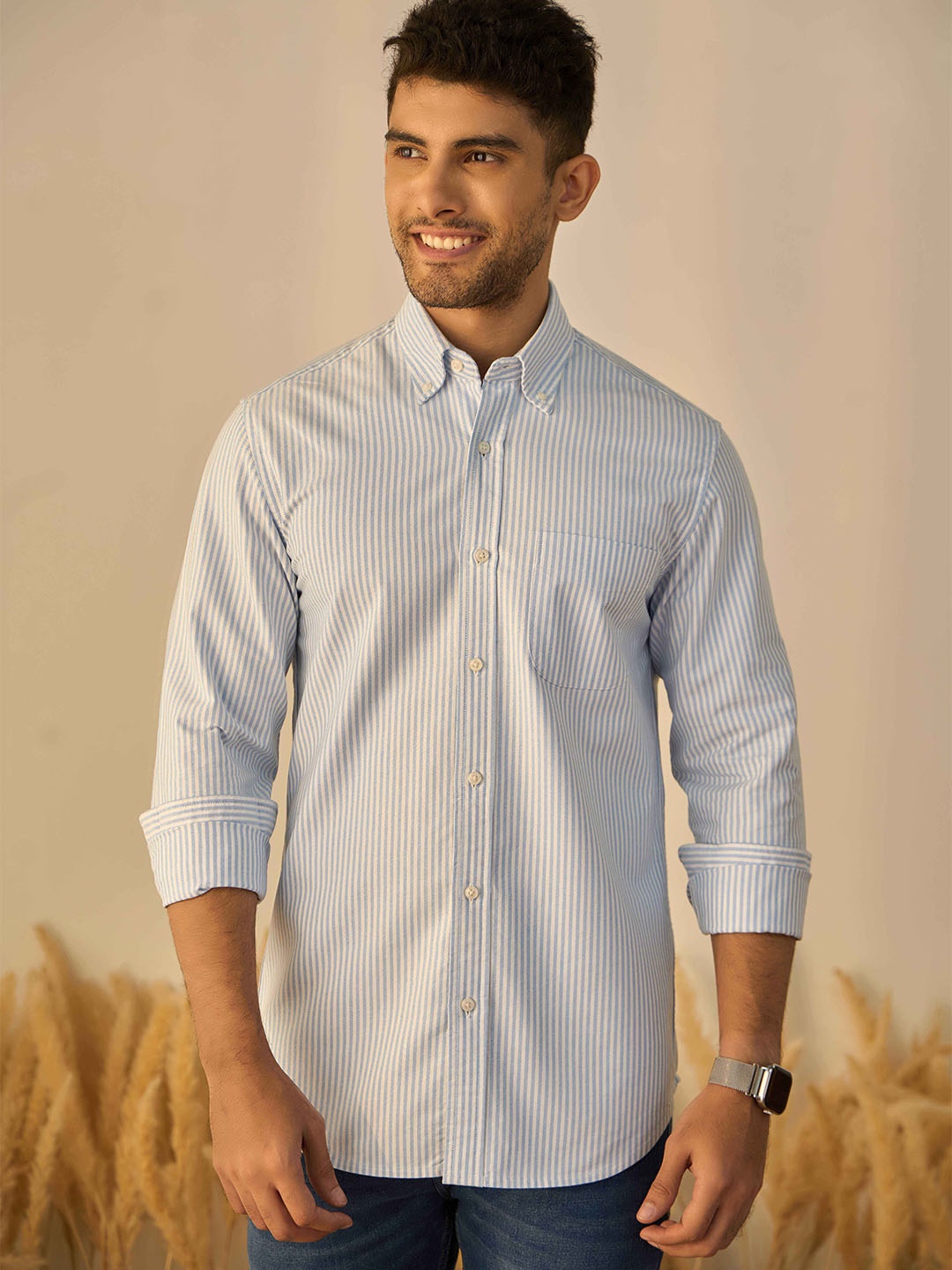 

PINK SUPPLY Men Classic Opaque Striped Formal Shirt, White