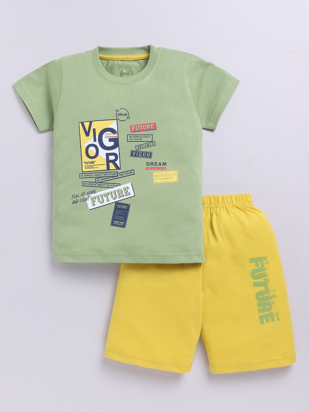 

Zeal Boys Printed T-shirt with Shorts, Green