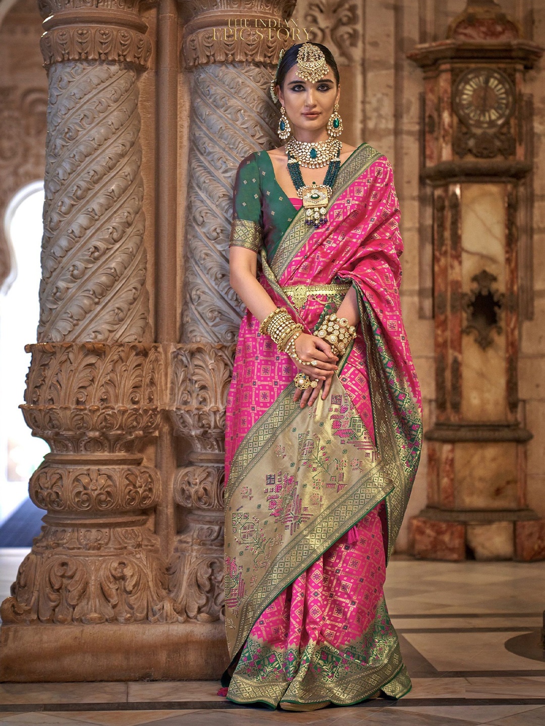 

MAHALASA Ethnic Motifs Zari Pure Silk Handloom Kanjeevaram Saree, Pink