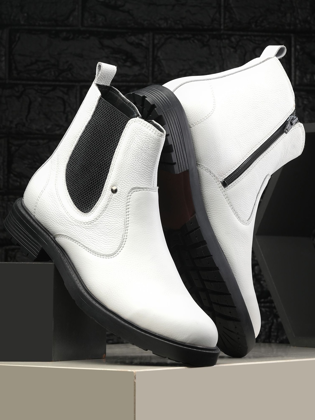 

GALEX Men Leather Chelsea Boots, White