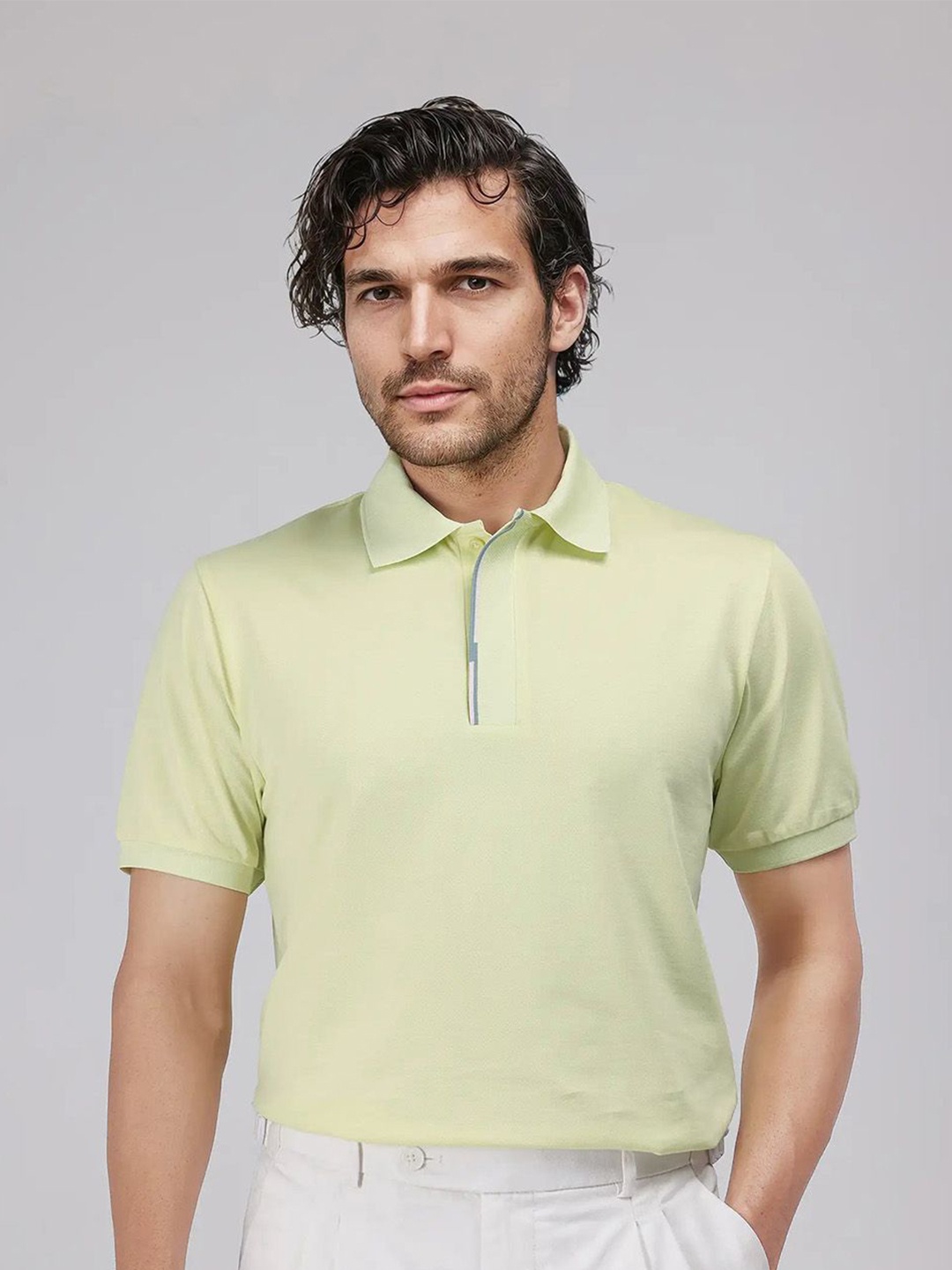 

RARE RABBIT Men Polo Collar Extended Sleeves T-shirt, Yellow