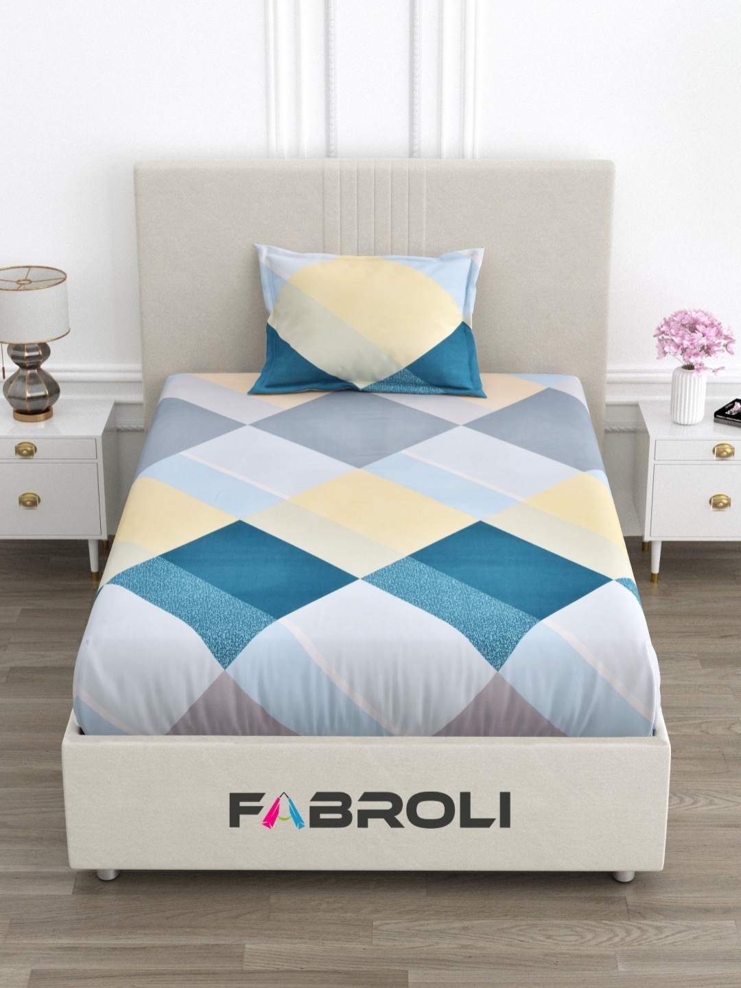 

FABROLI Multicoloured Floral 300 TC Single Bedsheet with 1 Pillow Covers, Multi