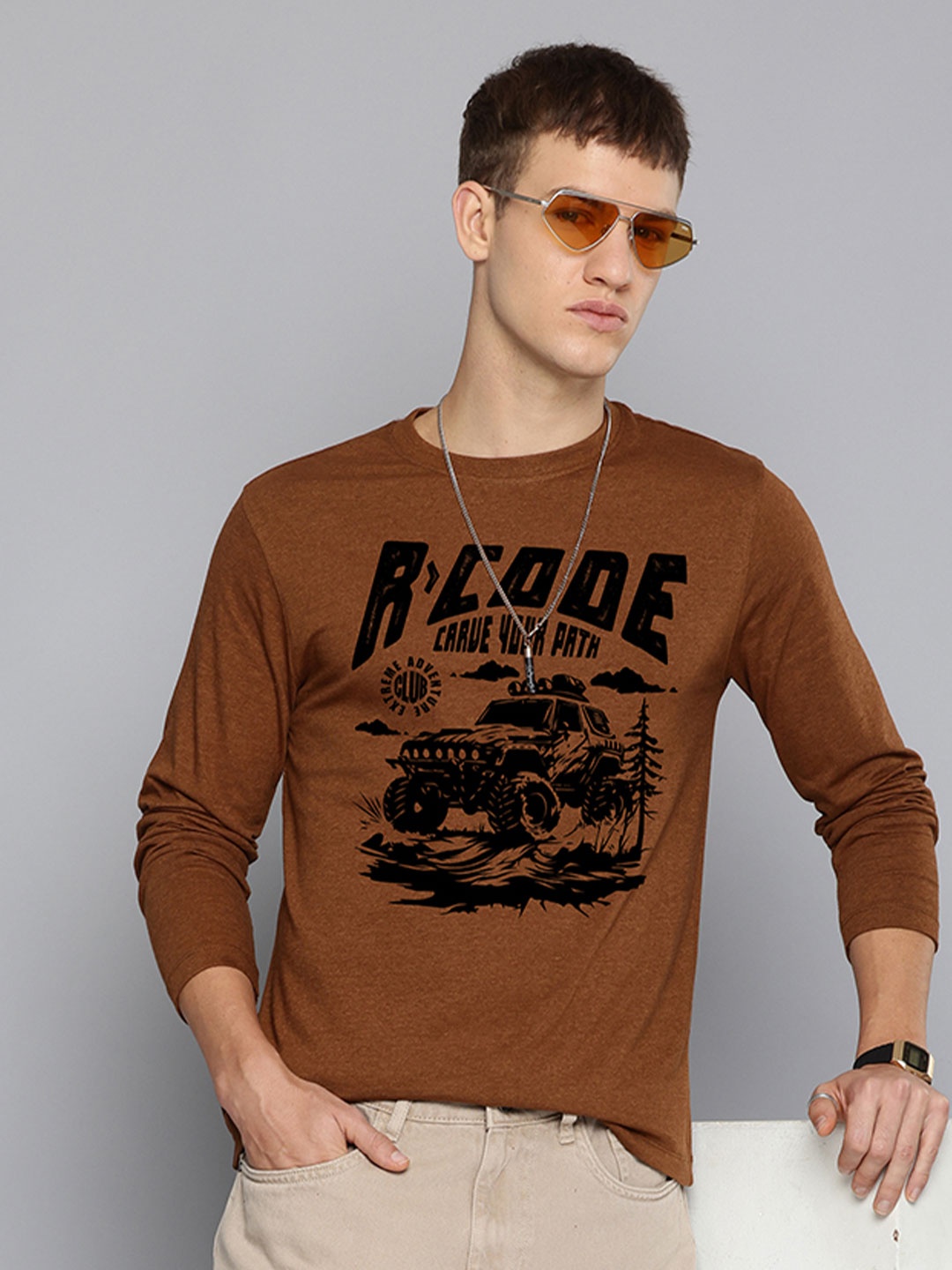 

R.Code by The Roadster Life Co. Men Printed Pockets T-shirt, Mustard