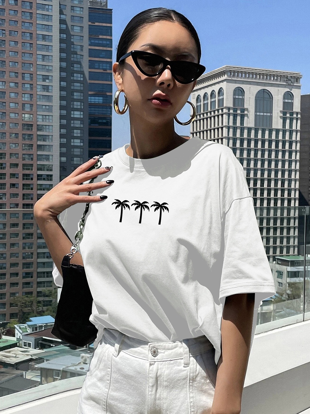 

TOGS & TERRE Women Graphic Printed Round Neck Cotton Relaxed Fit T-shirt, White