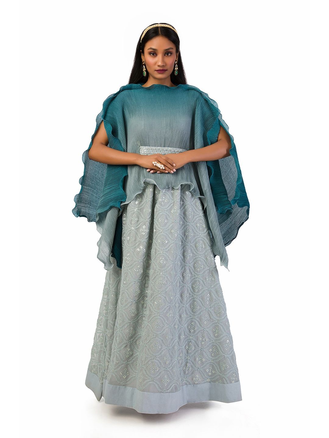 

Mystake By Meghna Shah Printed Sequinned Ready to Wear Lehenga &, Blue