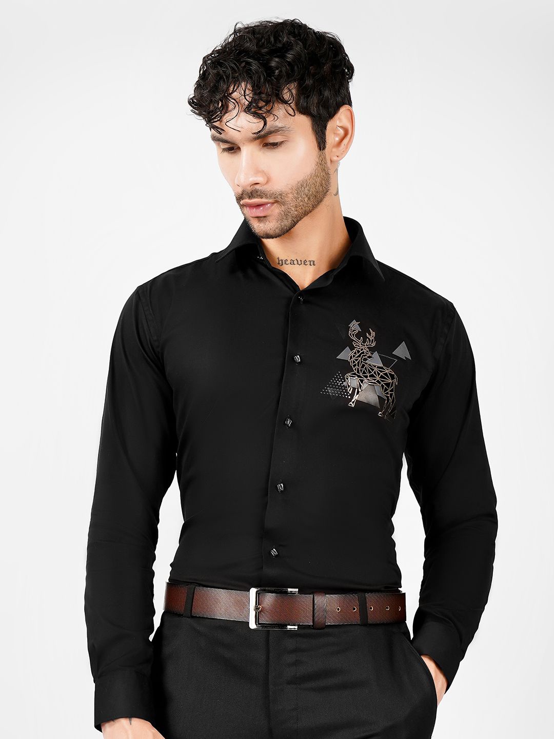 

DESIGN UP Men Standard Slim Fit Opaque Party Shirt, Black