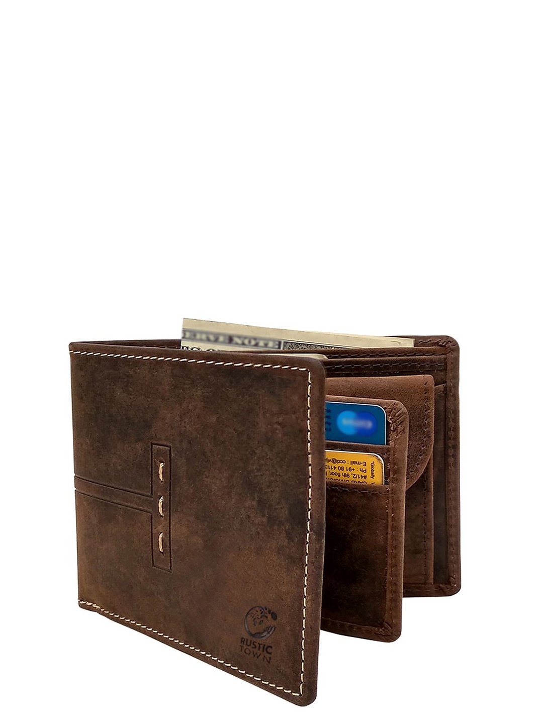 

RUSTIC TOWN Men Leather Two Fold Wallet, Brown
