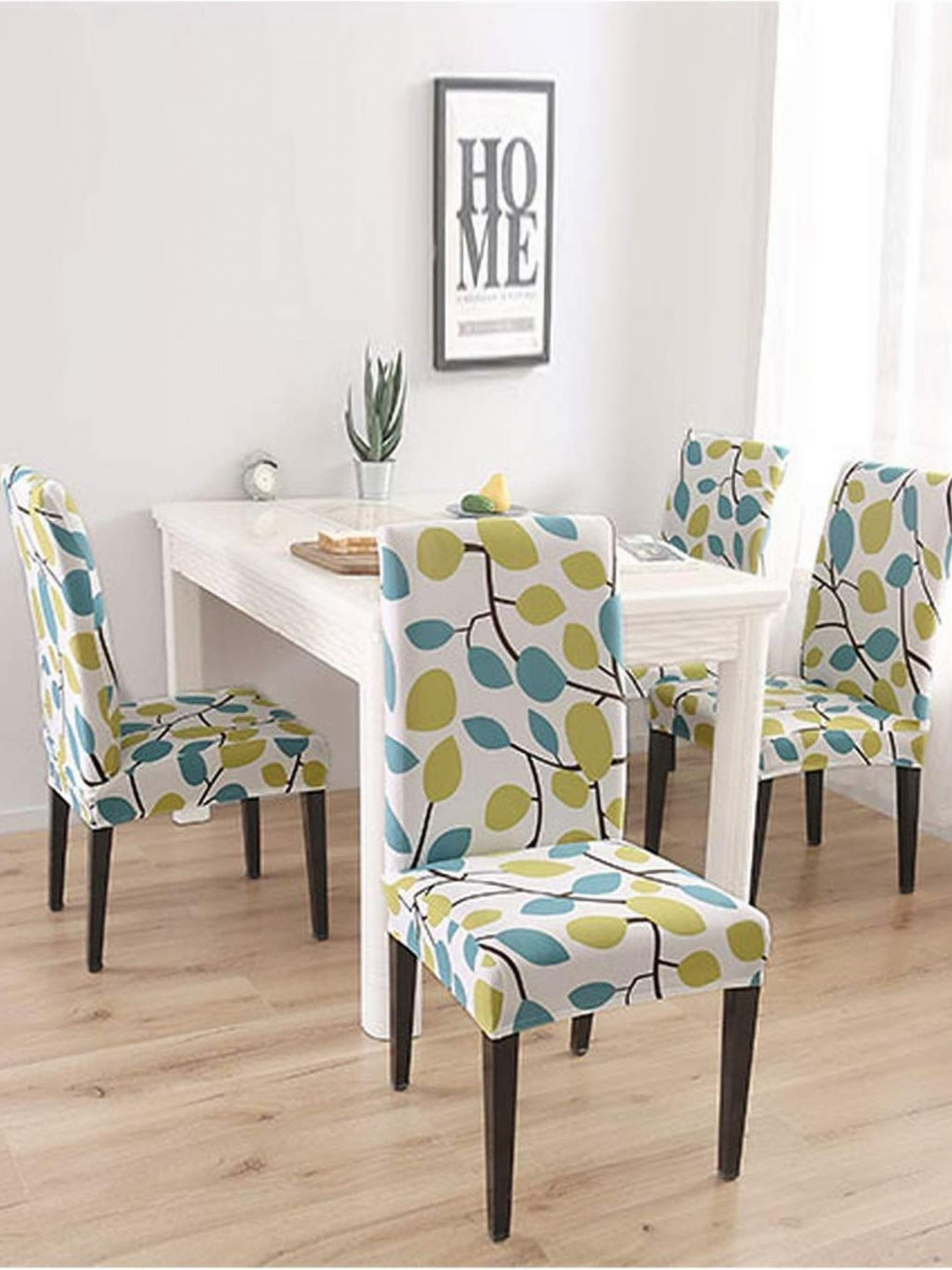 

FAVRIA 6 Pieces White & Blue Floral Printed Stretchable Dining Chair Covers