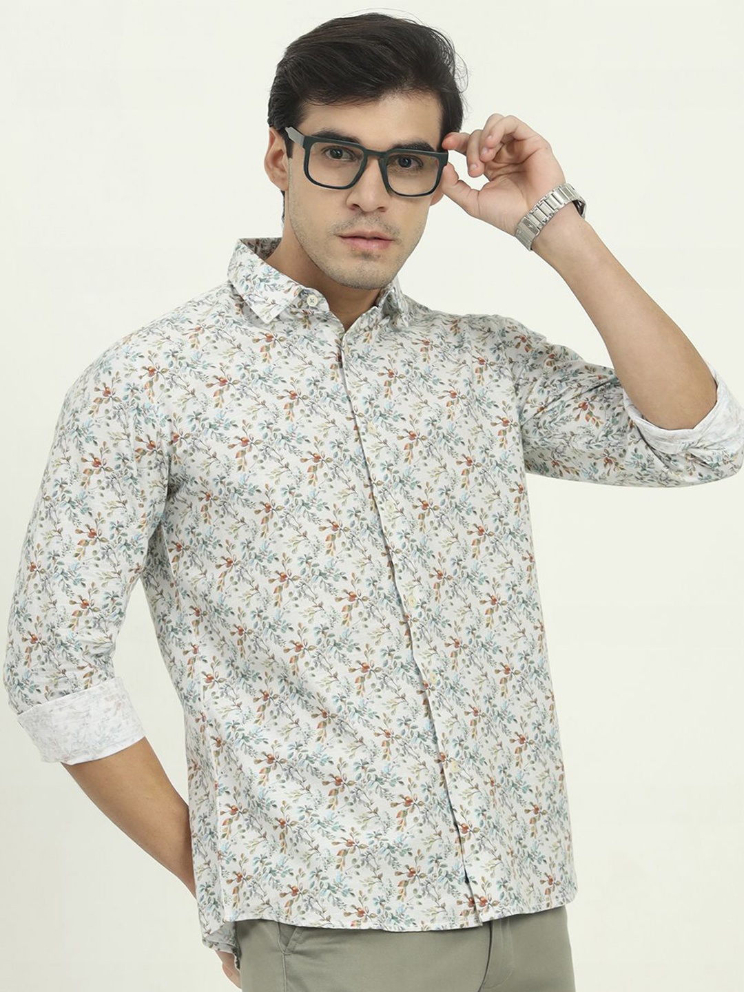 

JADE BLUE Men Slim Fit Floral Opaque Printed Casual Shirt, White