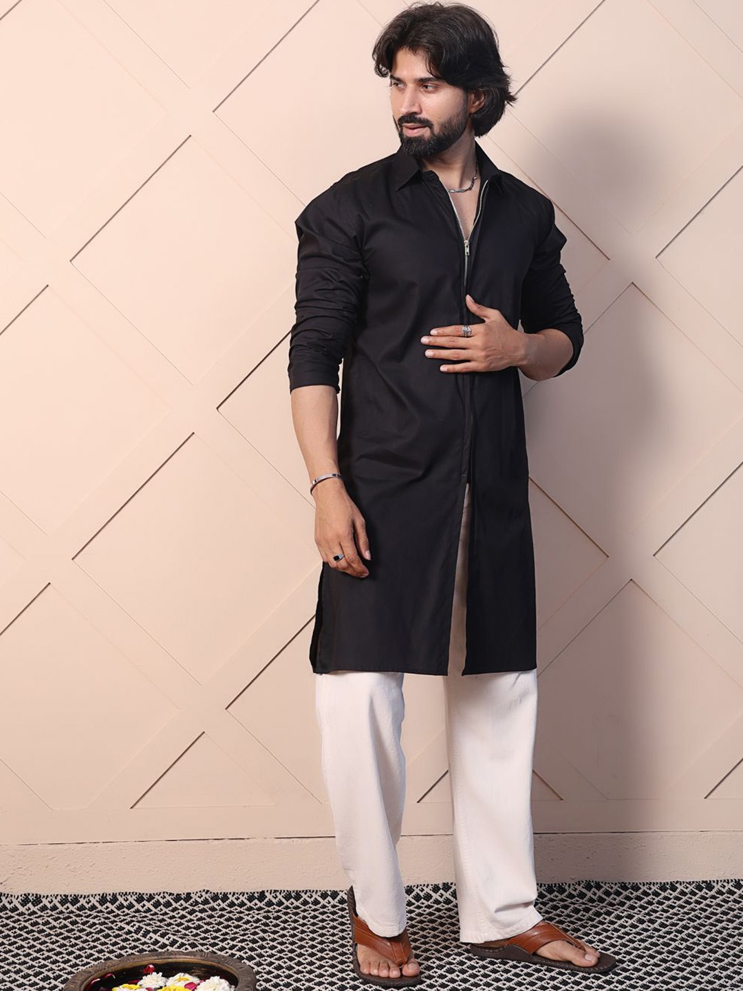 

MIDAV Men Summer Sheers Pathani Kurta, Black