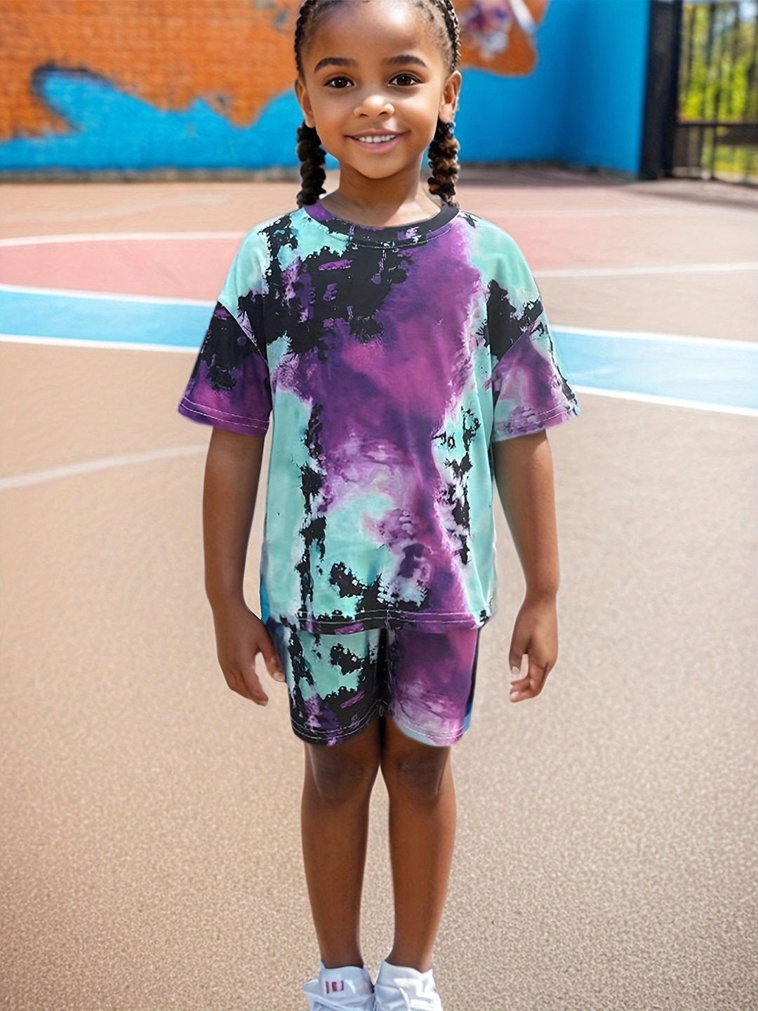 

YK Girls Printed Top With Shorts, Purple