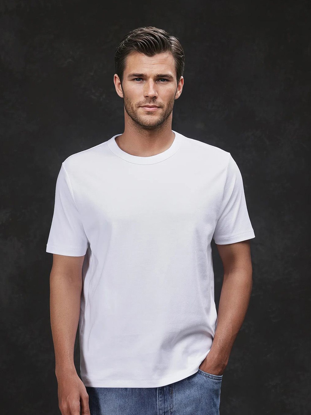 

RARE RABBIT Men Raw Edge T-shirt, White