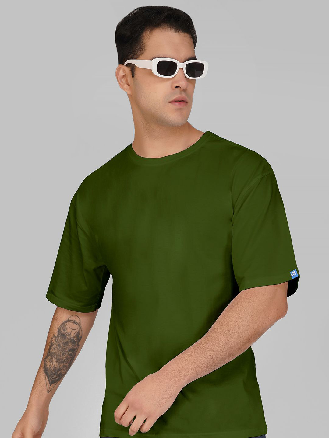 

Crazymonk Men Drop-Shoulder Sleeves Pockets T-shirt, Olive