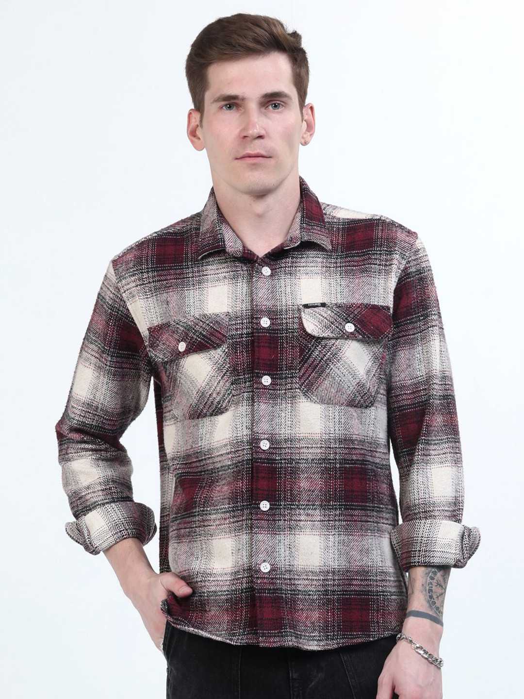 

Estilocus Men Standard Opaque Checked Casual Shirt, Pink