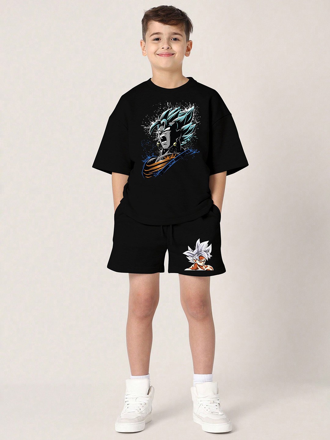 

BAESD Boys Printed T-shirt with Shorts, Black