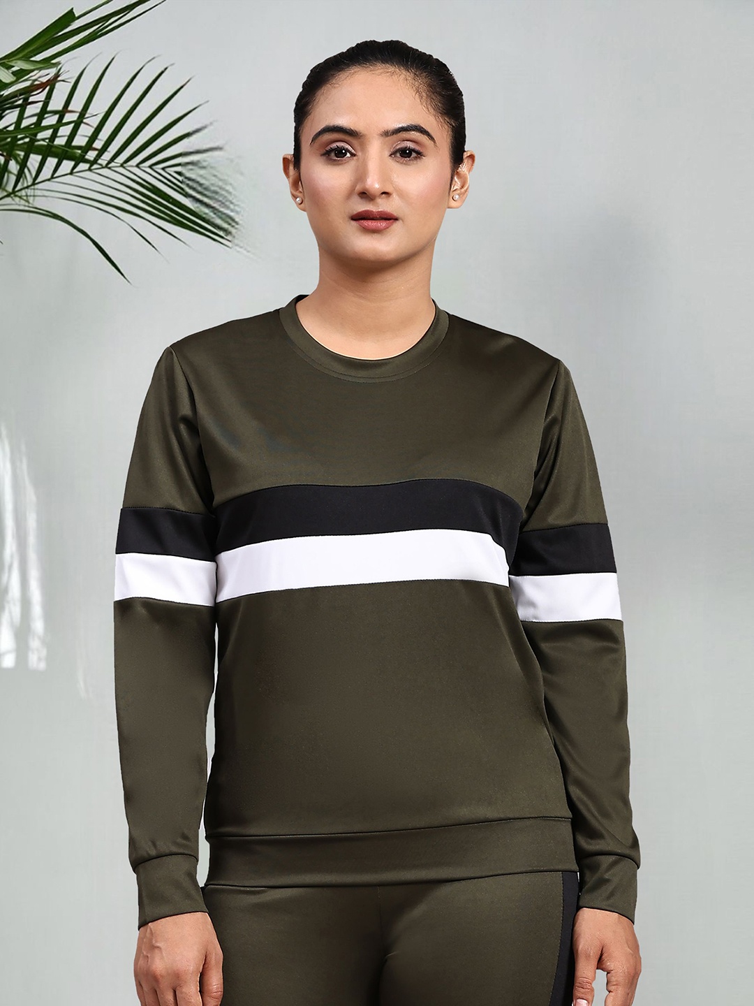 

DTR FASHION Women Striped T-shirt, Olive