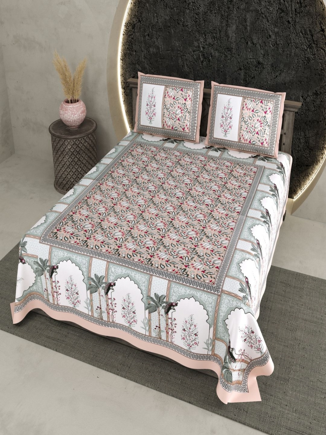 

Qfab Pink Floral 250 TC King Bedsheet with 2 Pillow Covers
