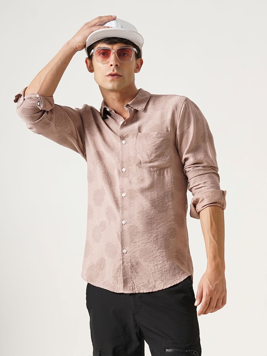 

British Club Men Classic Slim Fit Opaque Casual Shirt, Orange