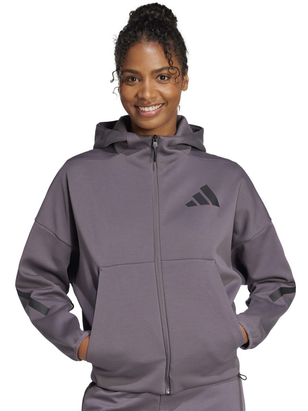 

ADIDAS W Z.N.E. FZ GRESTR Hooded Zipper Jacket, Grey