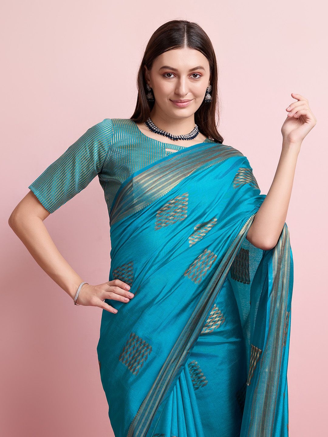 

DIVASTRI Woven Design Zari Pure Silk Banarasi Saree, Teal