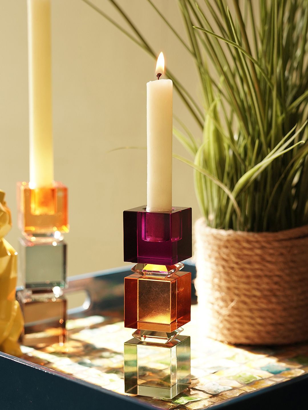 

Pure Home and Living Purple & Green Candle Holder
