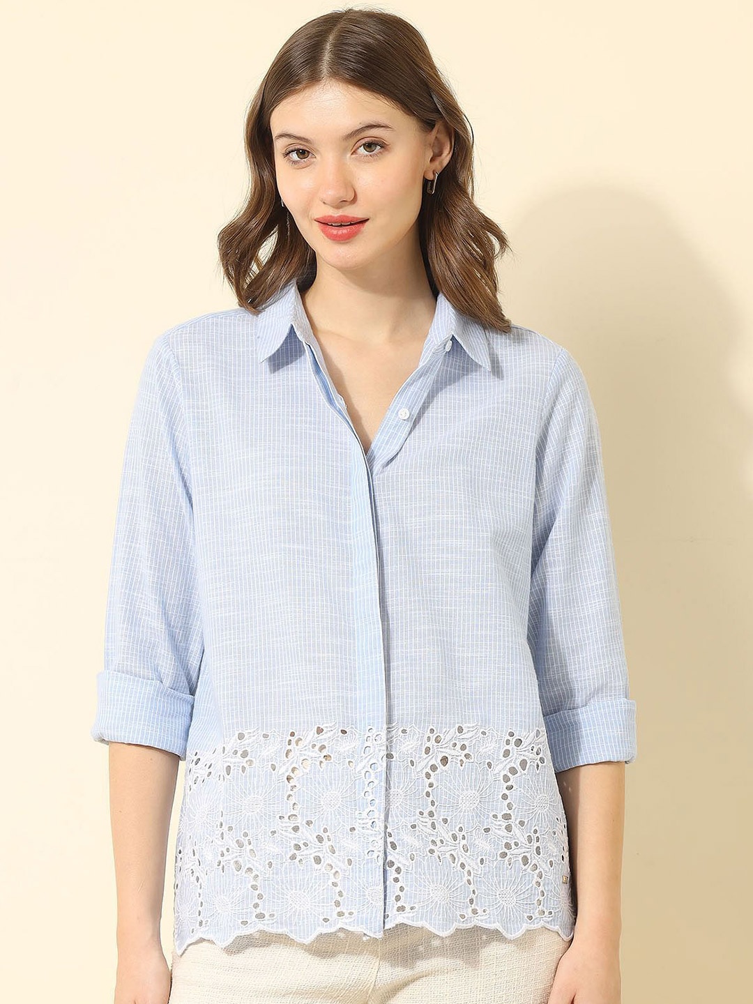 

U.S. Polo Assn. Women Women Floral Opaque Striped Casual Shirt, Blue