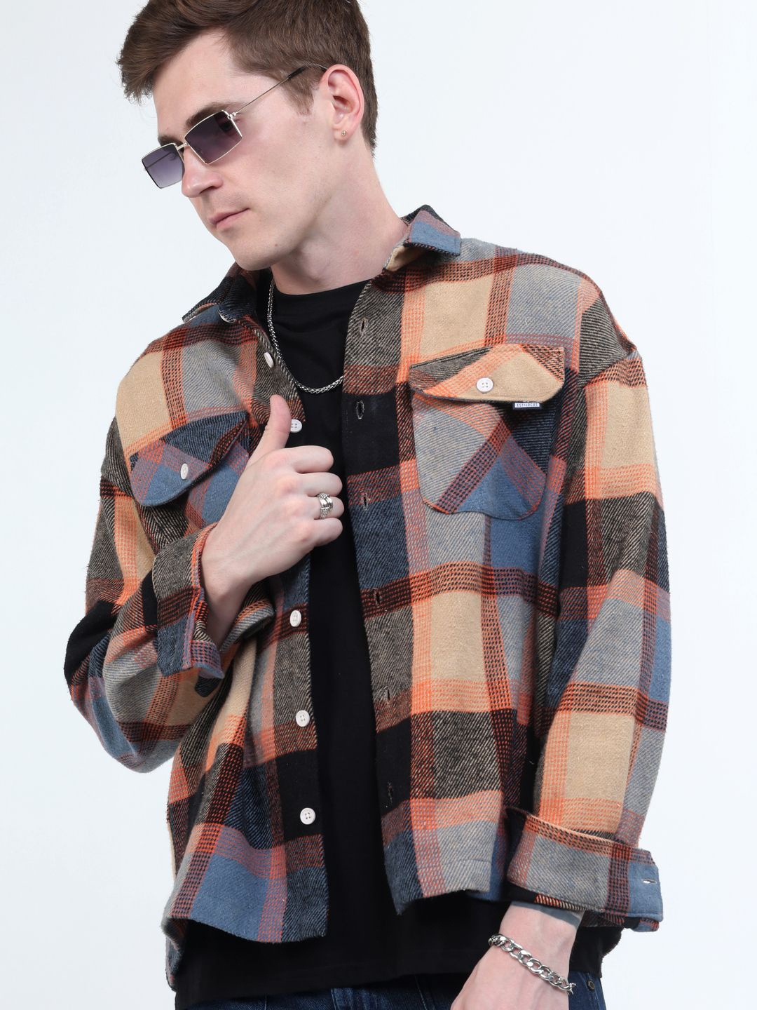 

Estilocus Men Standard Opaque Checked Casual Shirt, Orange