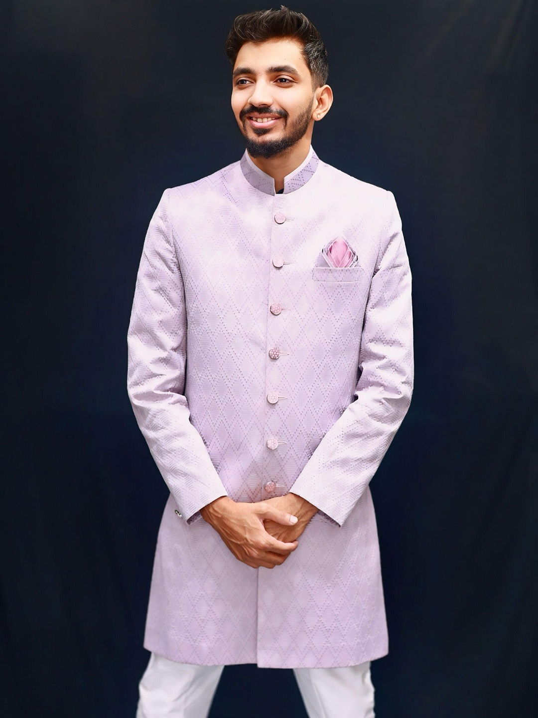 

BAESD Mandarin Collar Embroidered Sherwani, Lavender