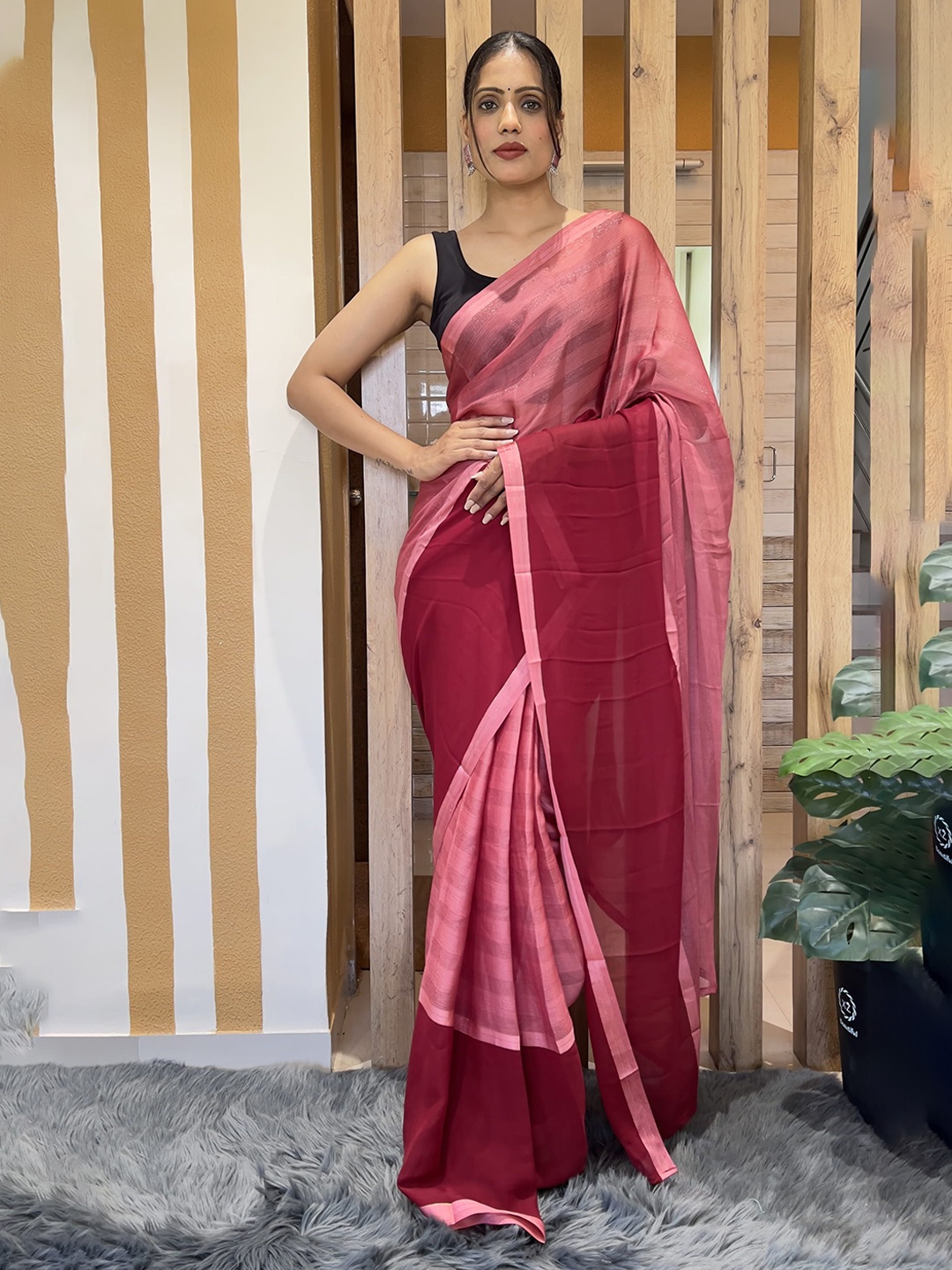 

HERE&NOW Pure Chiffon Jamdani Saree, Pink