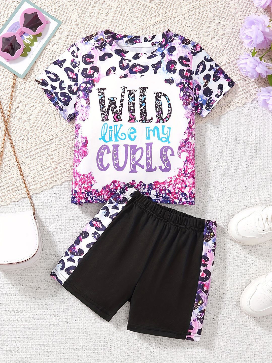 

YK Girls Printed Top With Shorts, Purple