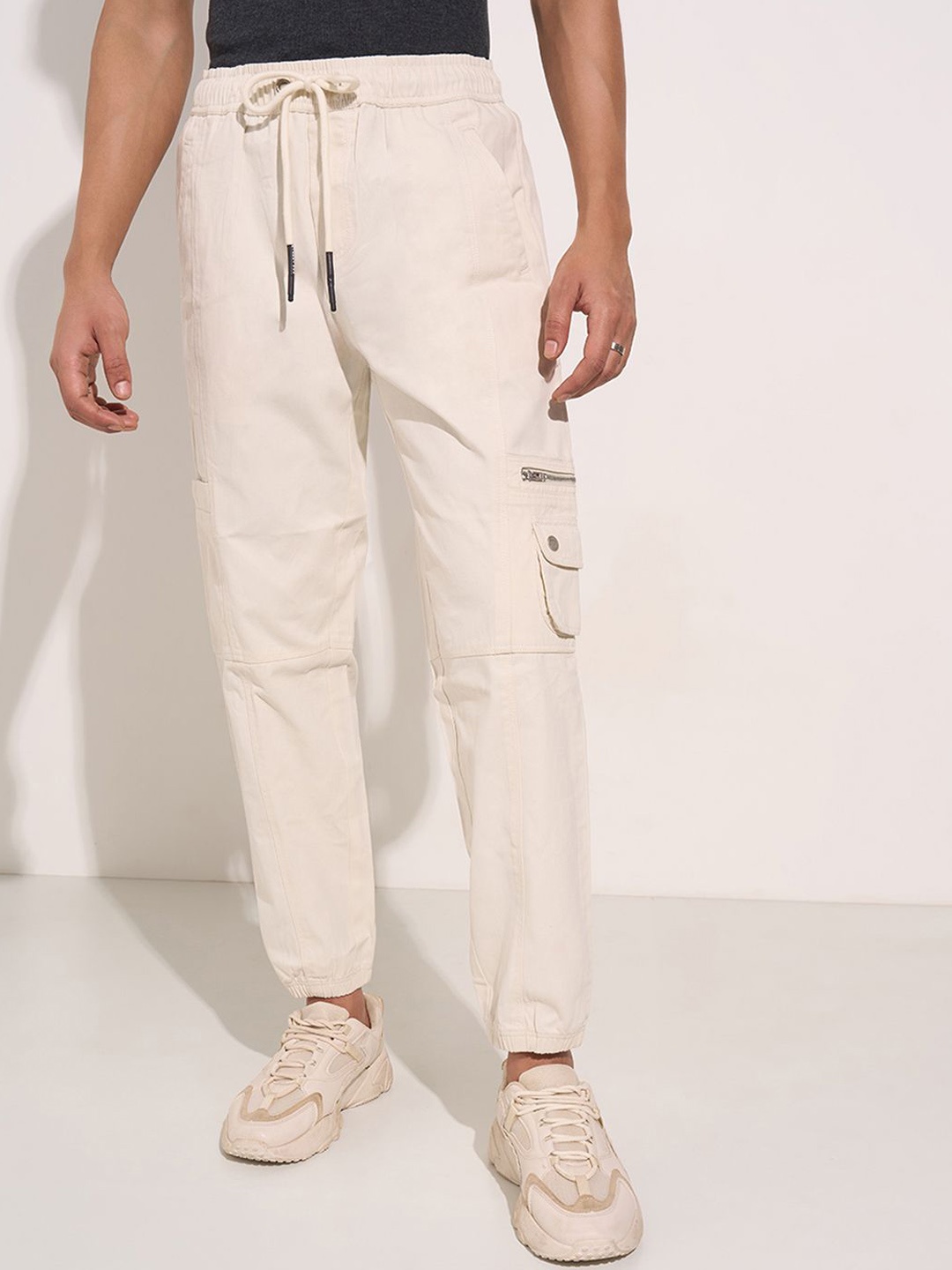 

Street 808 by Pantaloons Pure Cotton Mid-Rise Joggers, Off white