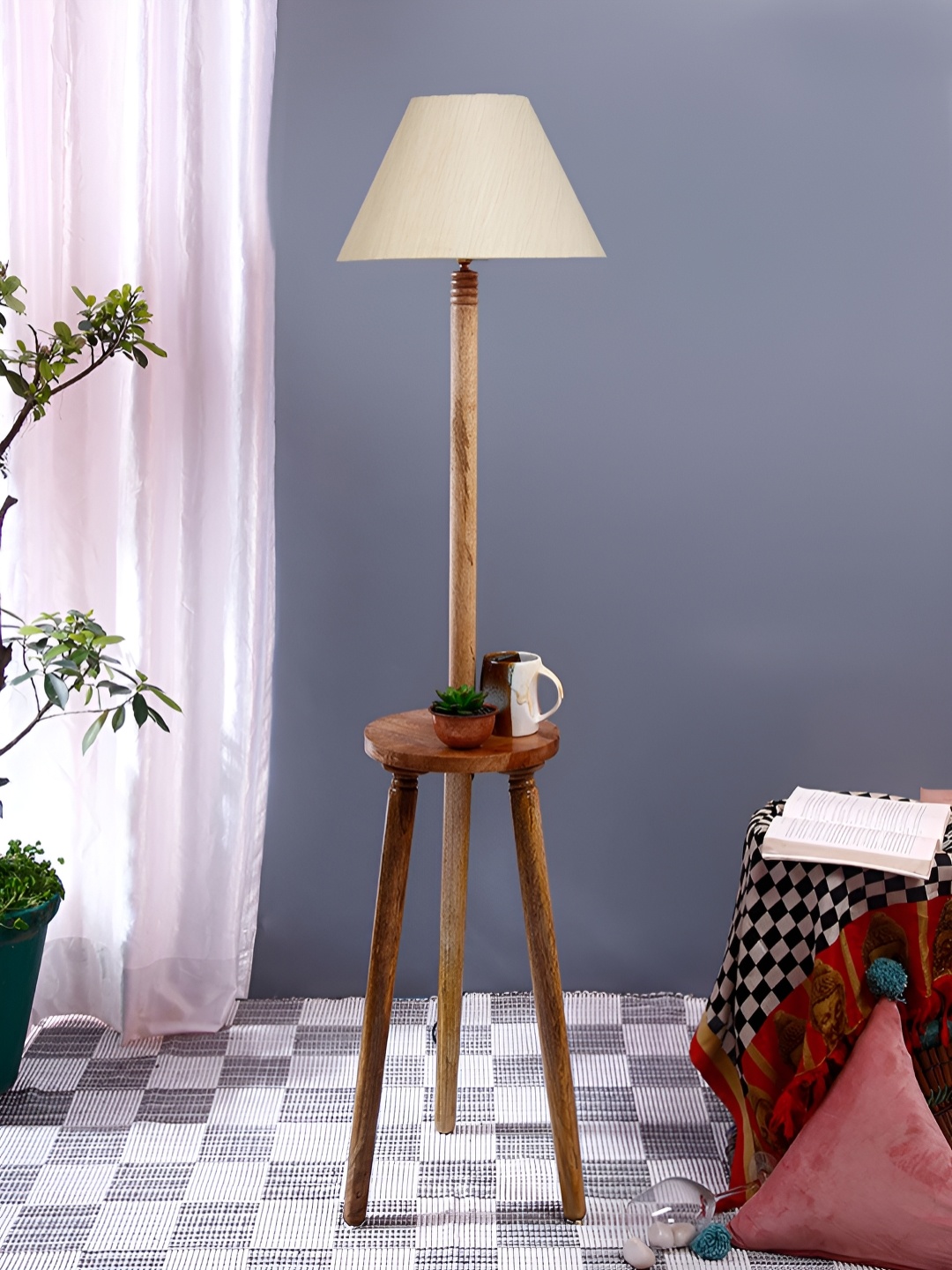 

Devansh Off-White & Brown Wooden Frustum Shaped Floor Lamp With Shade