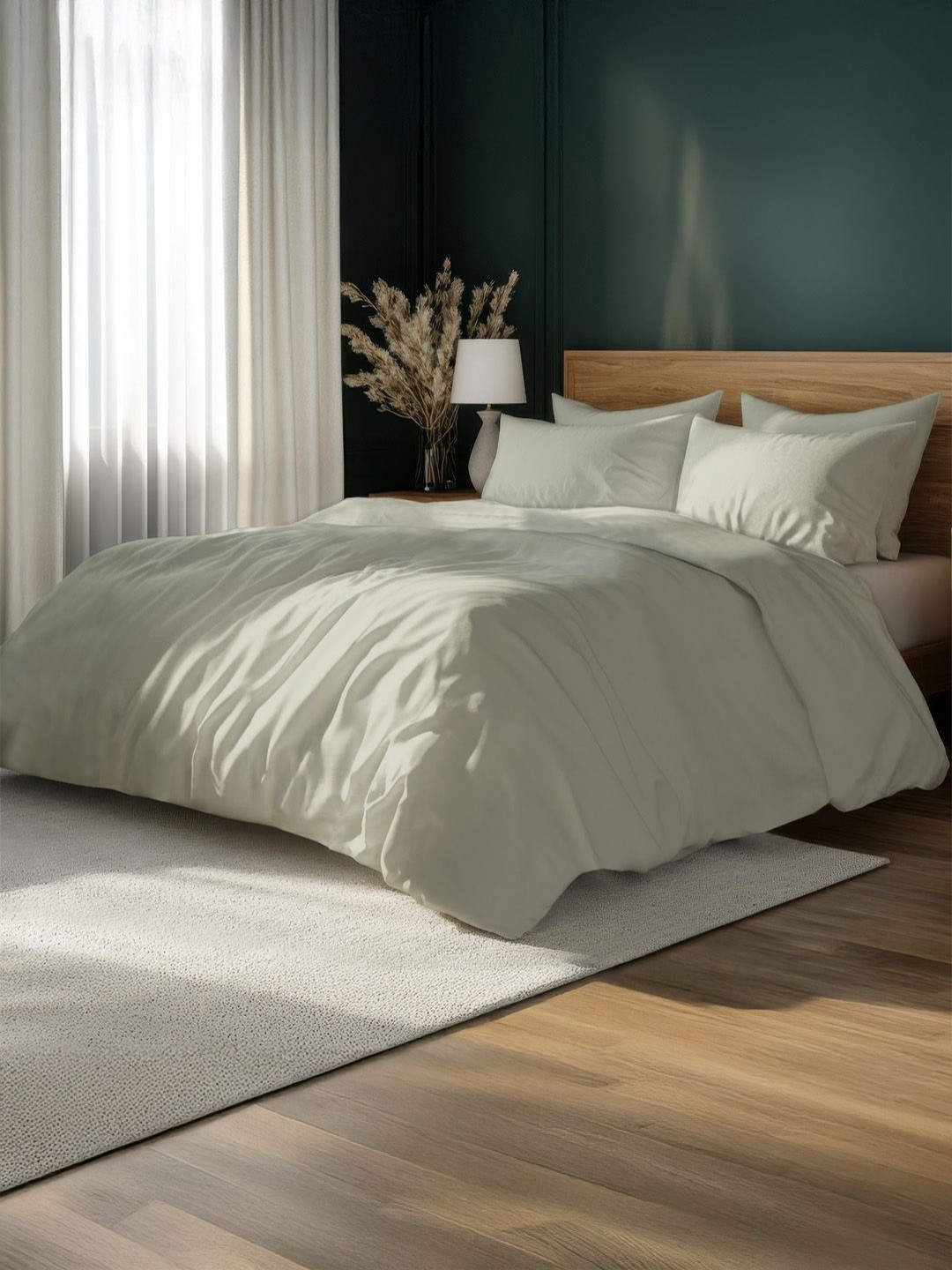 

LANE LINEN Cream-Coloured 400 TC King Bedsheet with 2 Pillow Covers