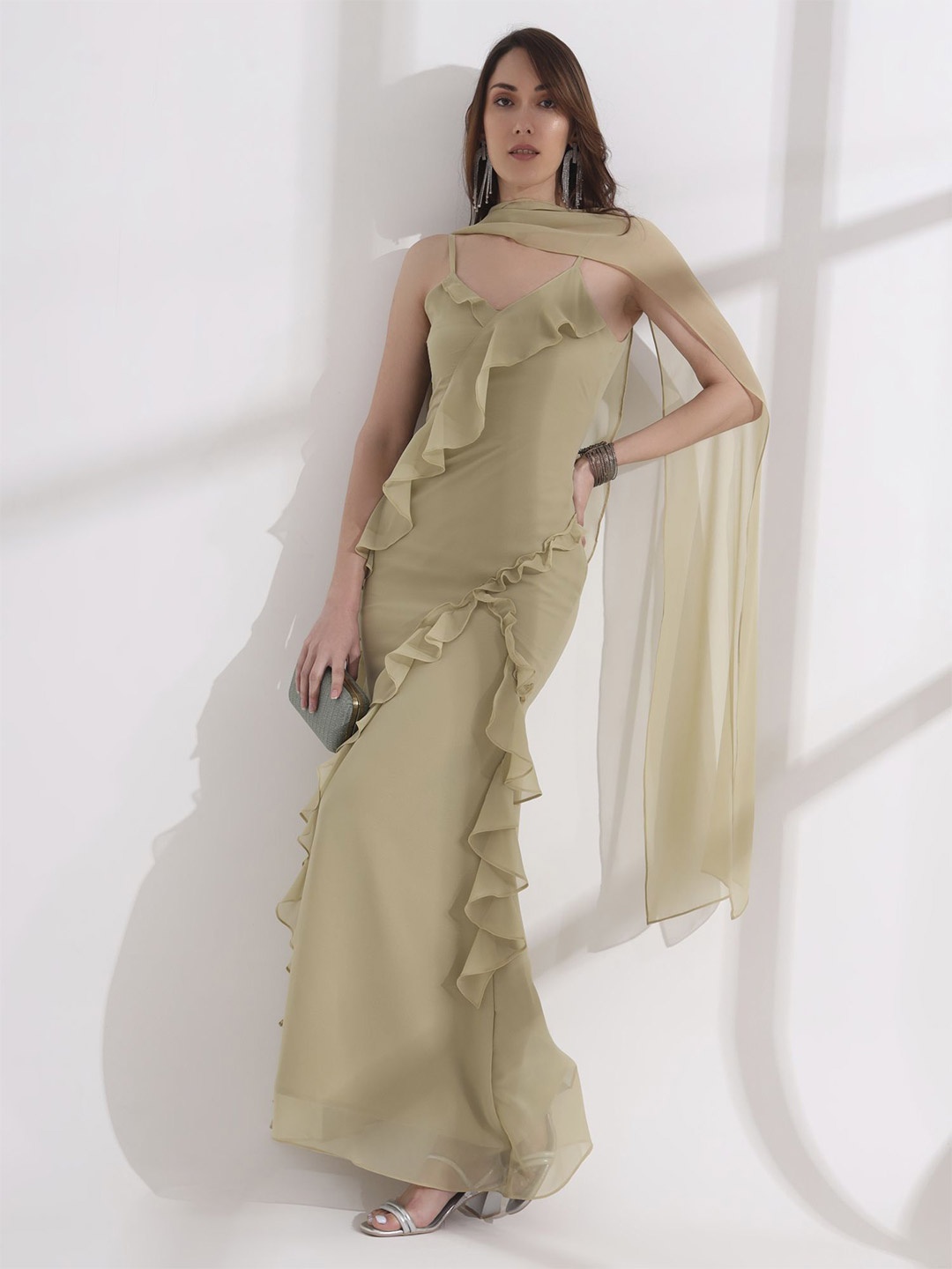

Salvia Sky Georgette Maxi Dress, Sea green