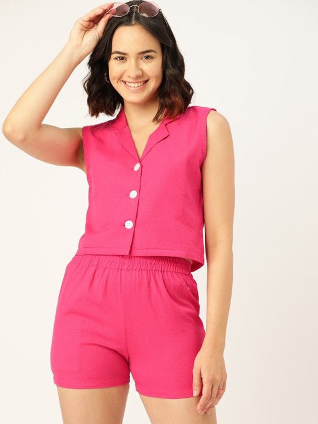 

DressBerry Pure Cotton V-Neck Top & ShortsCo-OrdSet, Pink