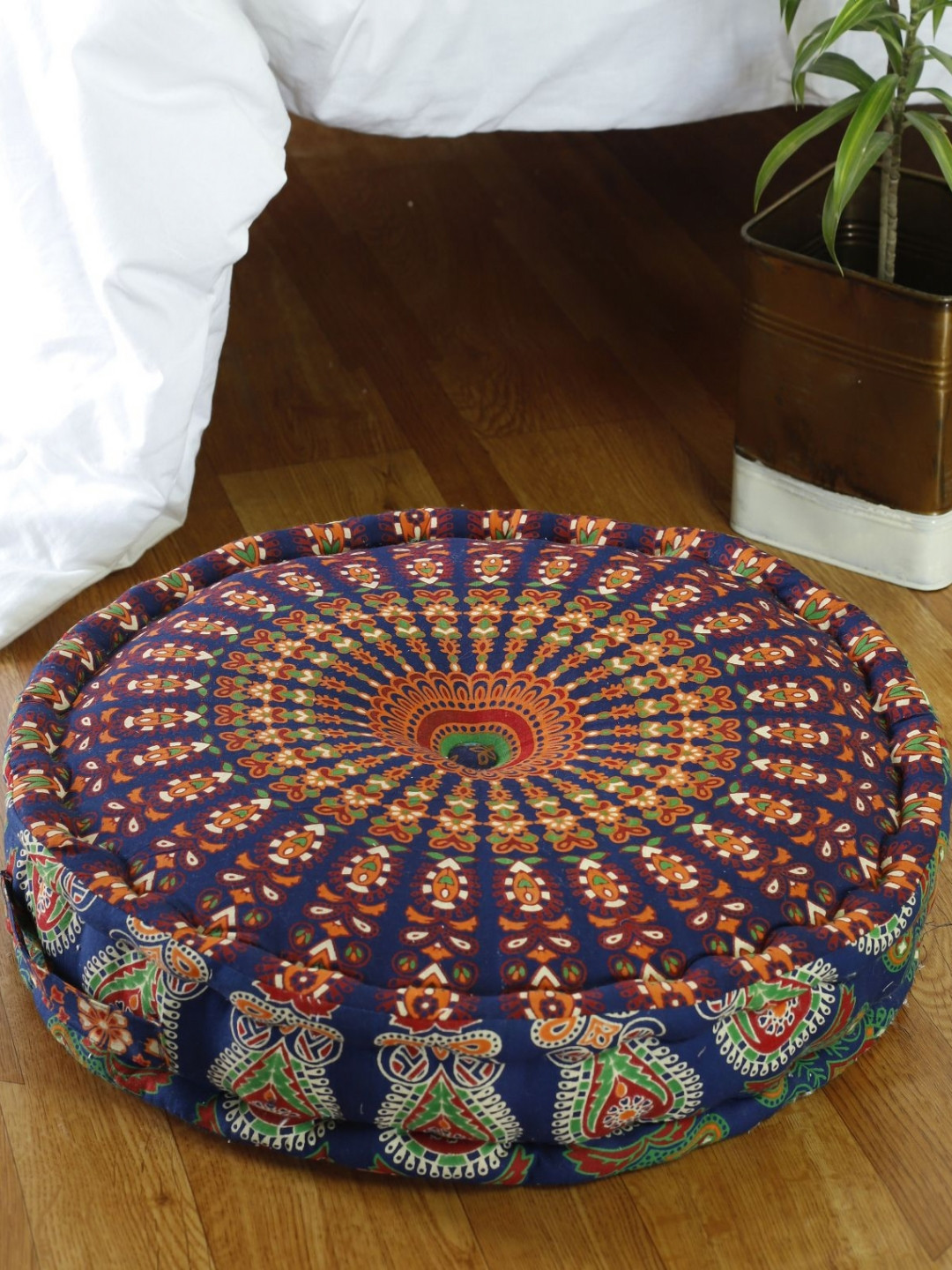 

HANDICRAFT PALACE Blue & Green Mandala Printed Round Pure Cotton Floor Cushion