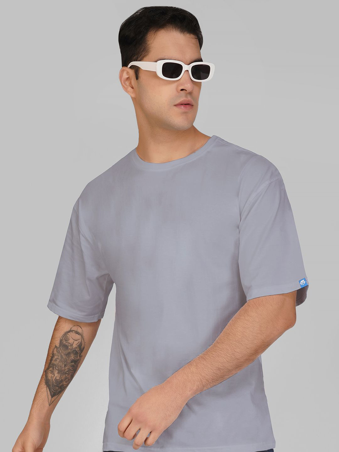 

Crazymonk Men Drop-Shoulder Sleeves Raw Edge T-shirt, Grey