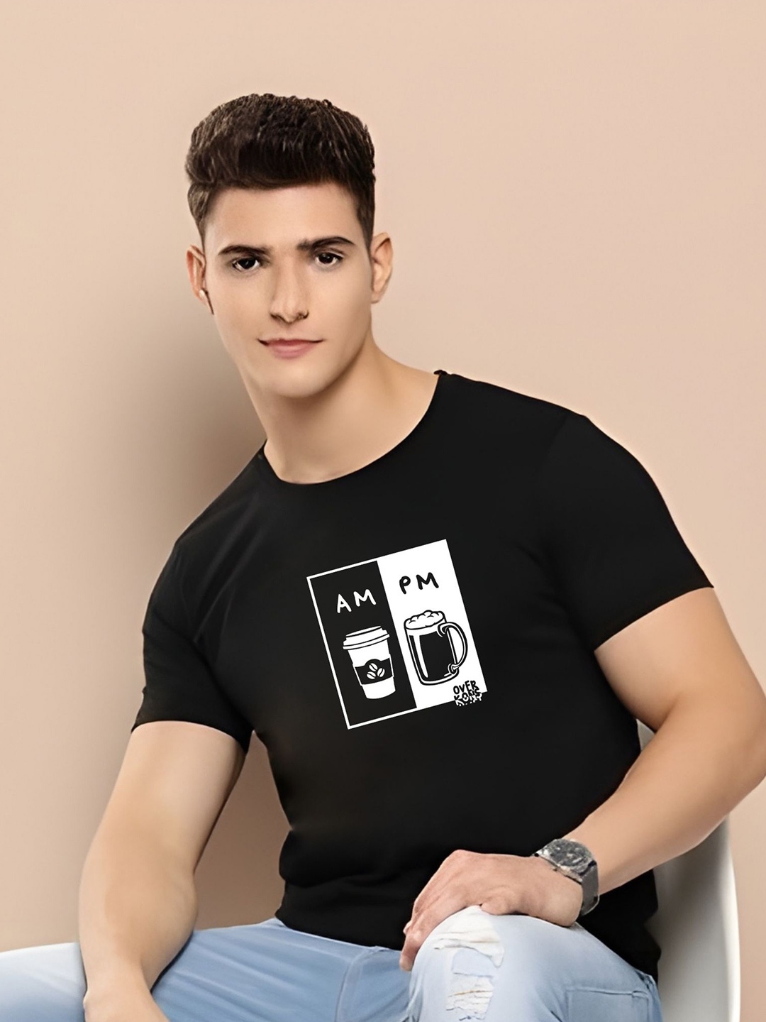 

THE BEETEL HOUSE Men Drop-Shoulder Sleeves T-shirt, Black