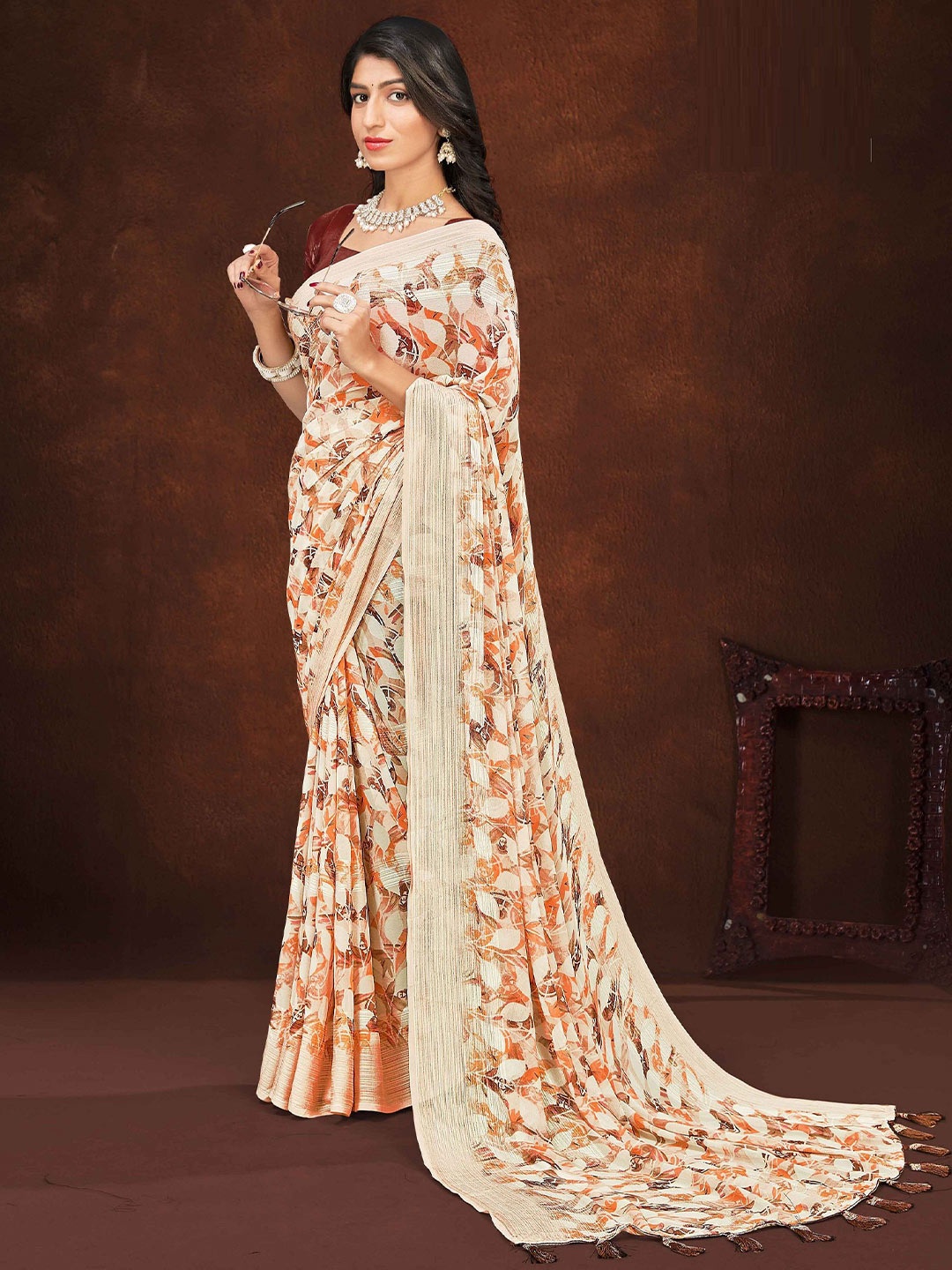 

MAHALASA Pure Georgette Saree, Maroon