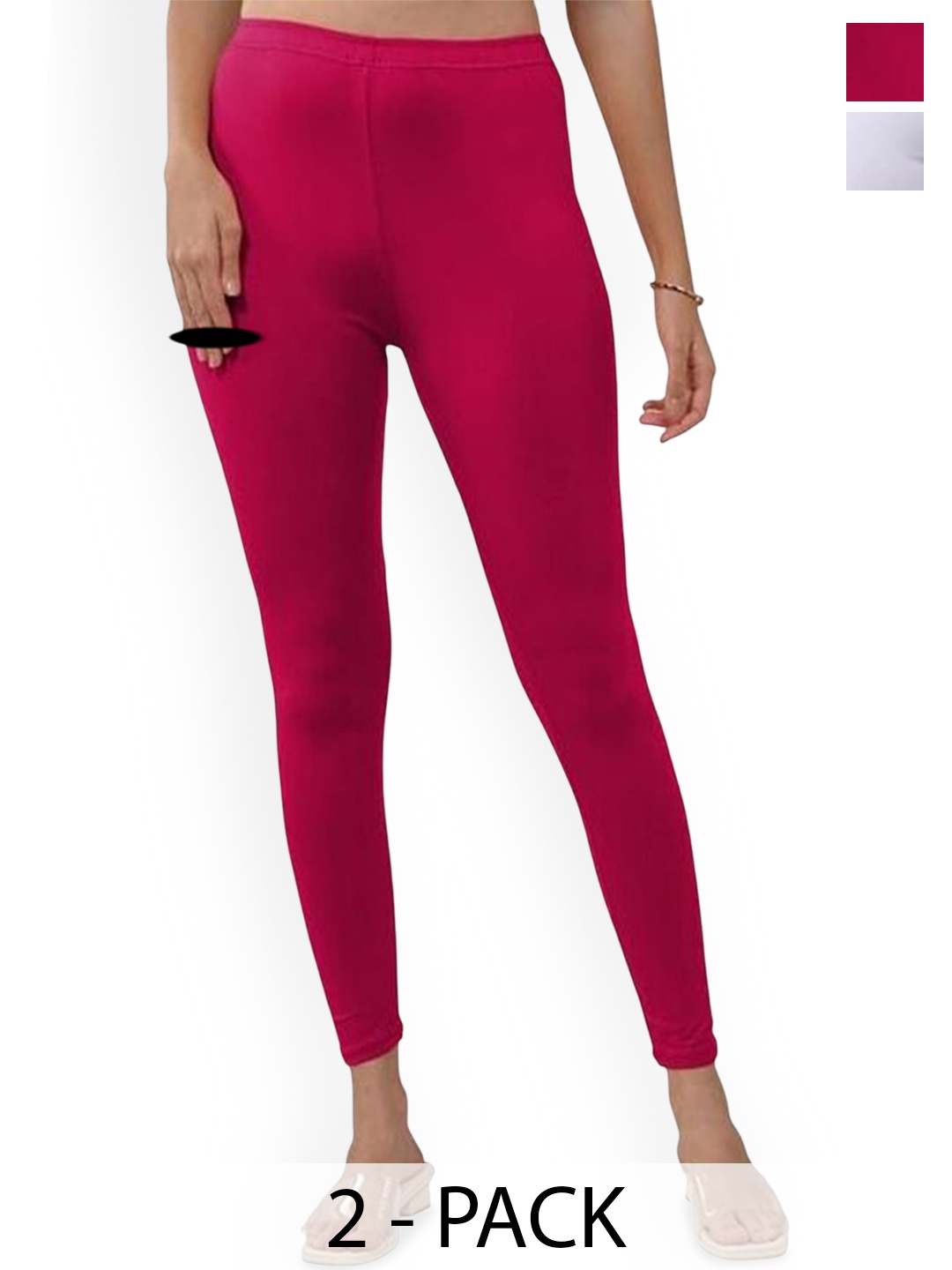 

TRAZO Pack Of 2 Cotton Mid-Rise Ankle-Length Leggings, Coral