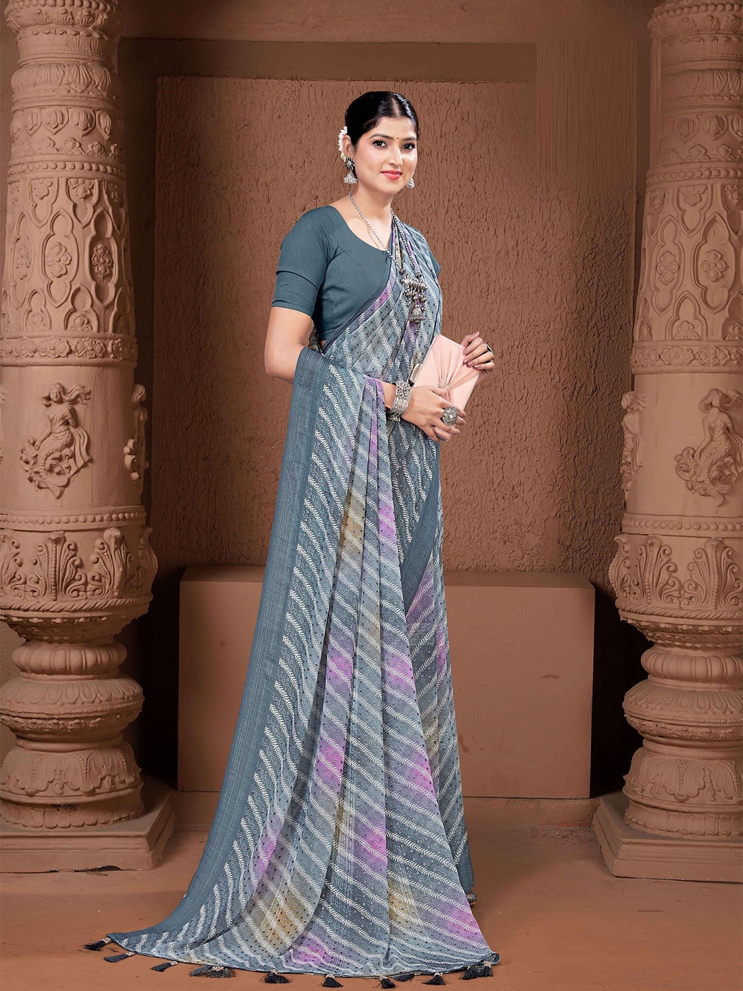 

MAHALASA Pure Chiffon Saree, Grey