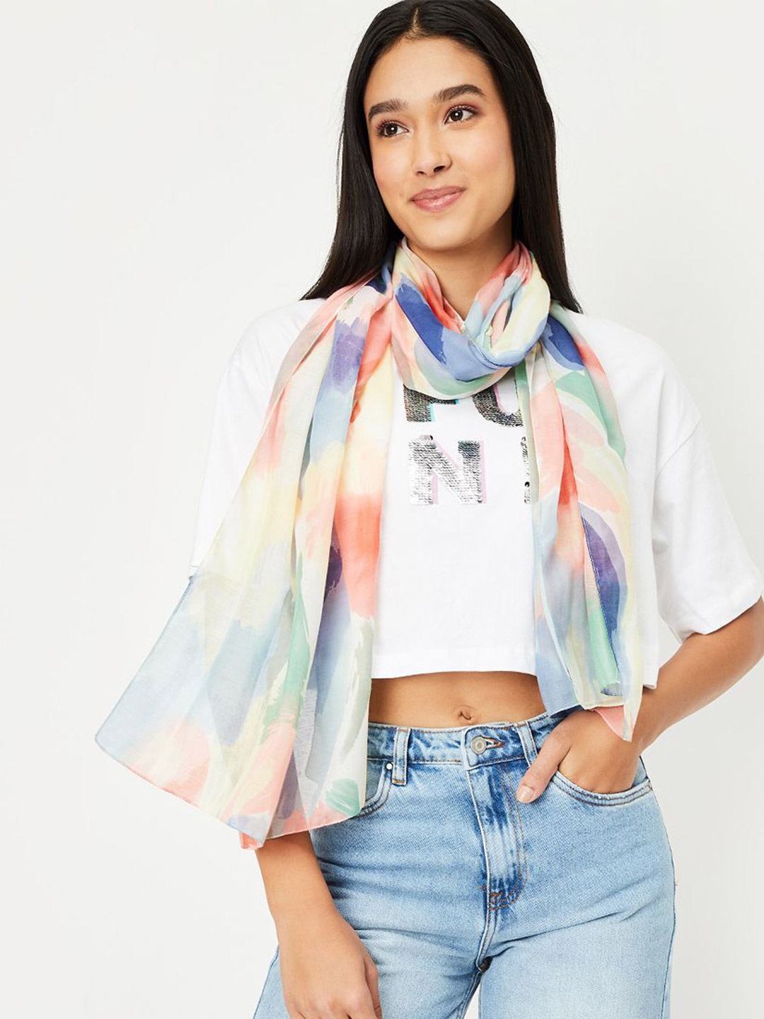 

max Women Printed Scarf, Blue