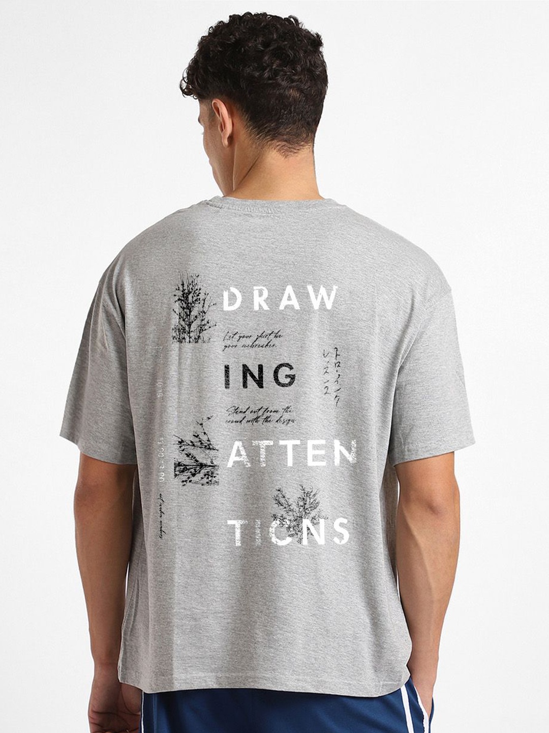 

NOBERO Men Oversized Graphic Printed T-shirt, Grey melange