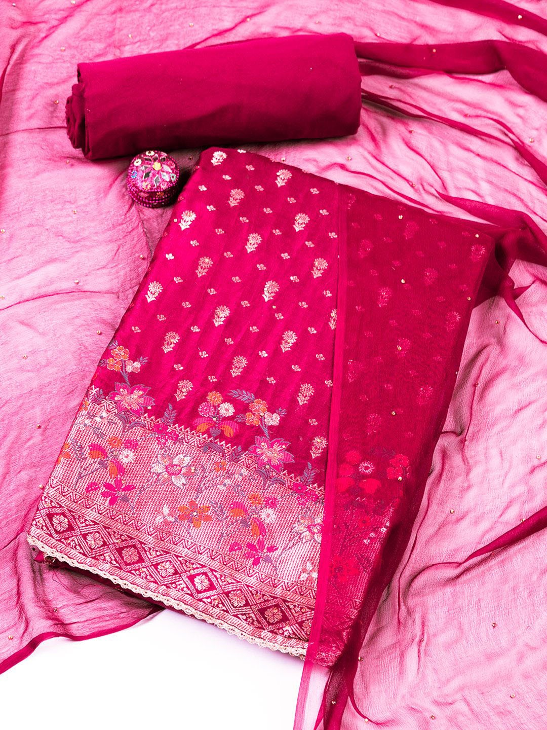 

Meena Bazaar Art Silk Unstitched Dress Material, Magenta