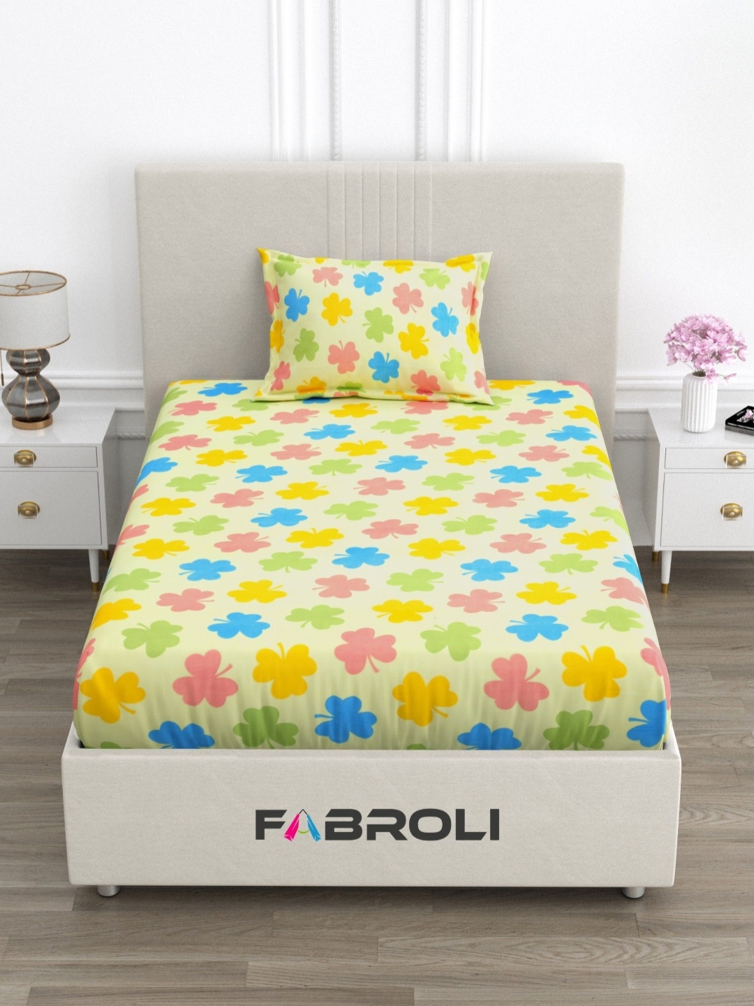 

FABROLI Yellow Floral 300 TC Single Bedsheet with 1 Pillow Covers