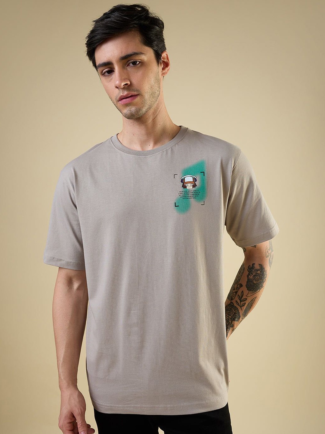 

Status Quo Men Printed Pure Cotton Applique T-shirt, Grey