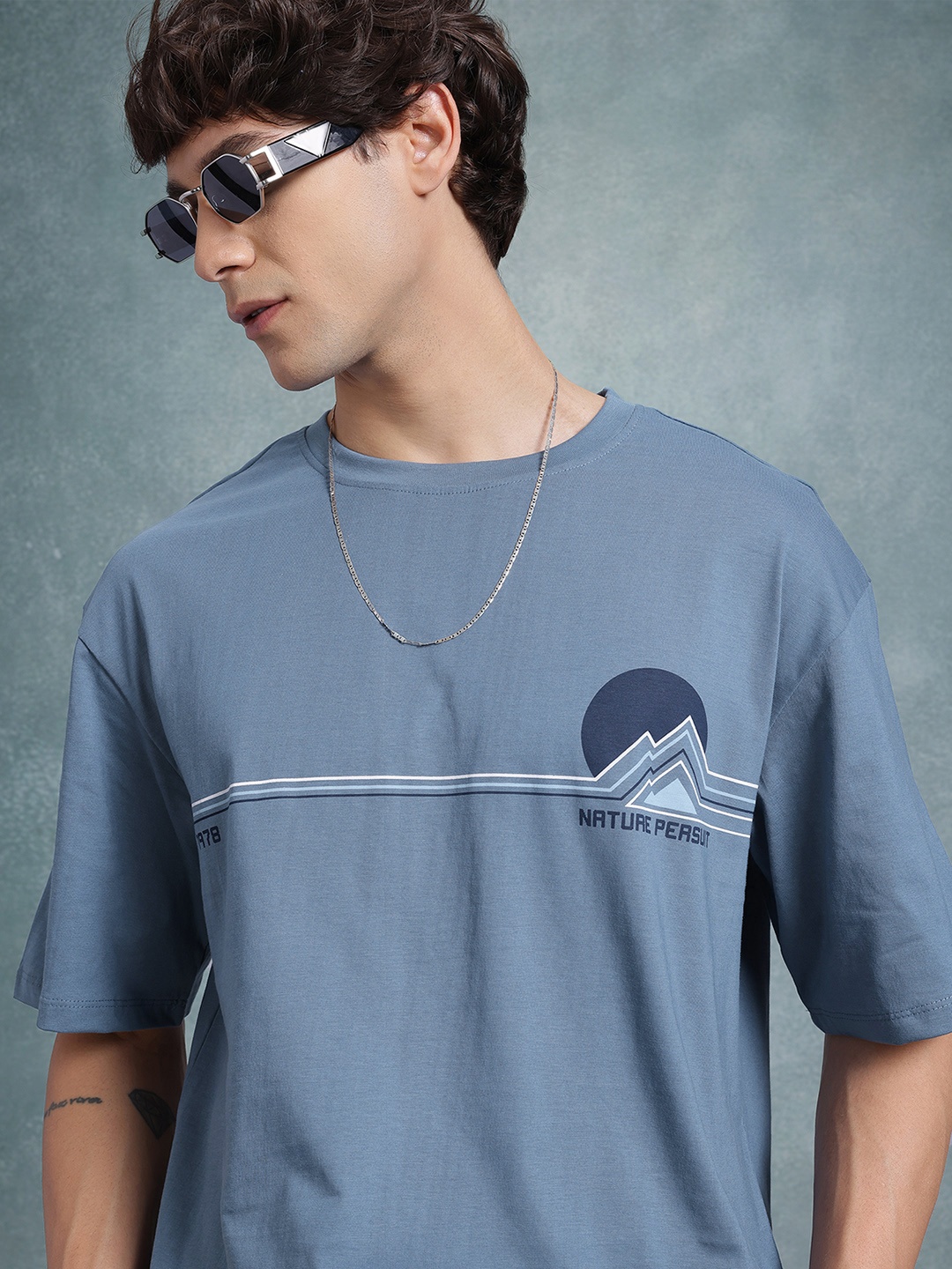 

The Roadster Life Co. Striped Pure Cotton Relaxed Fit T-shirt, Blue